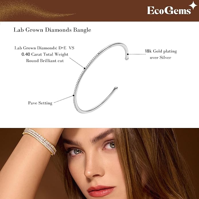 EcoGems Lab Grown Gemstone & Moissanite Bracelets – 14K White or Yellow Gold Plated Sterling Silver – Featuring Lab Grown Diamonds, Emeralds, Paraiba, Sapphire & Pearls – Sustainable Luxury Gift with Gift Box