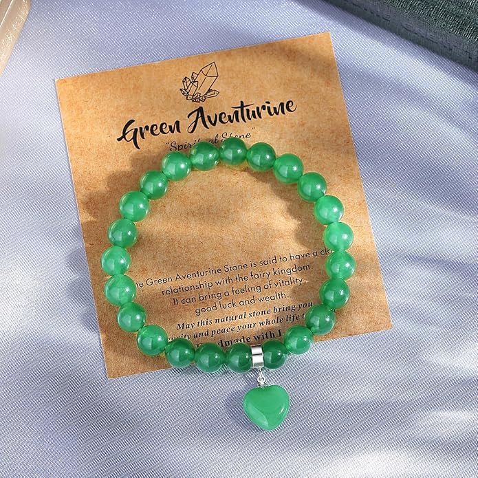 MAIBAOTA Healing Crystal Bracelet for Women, 8 mm Natural Gemstone Beaded Bracelet, Love Heart Bracelet Jewelry Gifts for Birthday Mothers Day Valentine's Day Anniversary