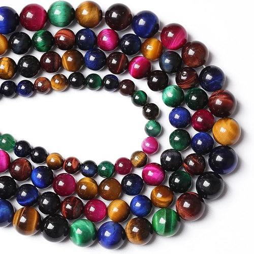 12mm 32PCS Colorful Tiger Eye Natural Stone Beads Crystal Spacer Loose Beads for Jewelry Making DIY Bracelet 1 Strand 15 inches