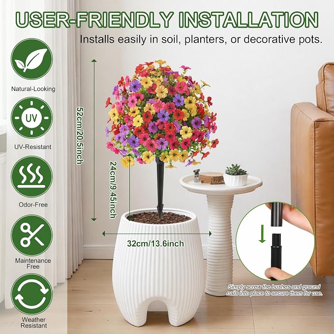 Alupssuc 2Pcs 20" Artificial Topiary Ball Flowers, UV Resistant Outdoor Faux - Image 2