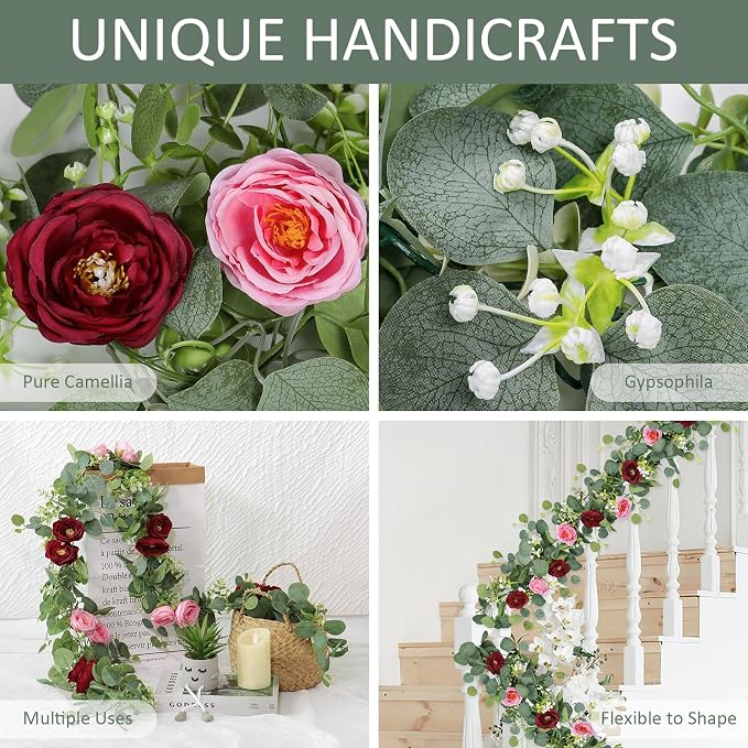 TOCHGREEN 4 Pack Artificial Eucalyptus Flower Garland - Image 4