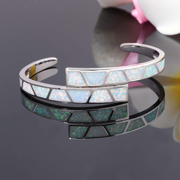 CiNily Womens Cuff Bracelet,Opal Bangle Bracelets Gold Plated Hypoallergenic Ladies Gemstone Open Cuff Bangle Bracelet