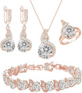 GZWHD Jewelry Set for Women Water Drop Cubic Zirconia Artificial Crystal Earrings Pendant Necklace Open Ring Tennis Bracelet Wedding Anniversary Birthday Engagement Gift for Bridesmaid Wife Girlfriend Friend