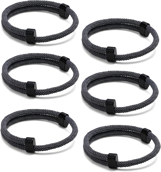 TempBeau Nautical Braided Rope Bracelets Set - 6 Pcs Adjustable Braided Cord Bracelet, Handmade Navy Marine String Bracelet with Metal Knot, Men Women Braided Bracelets Gifts