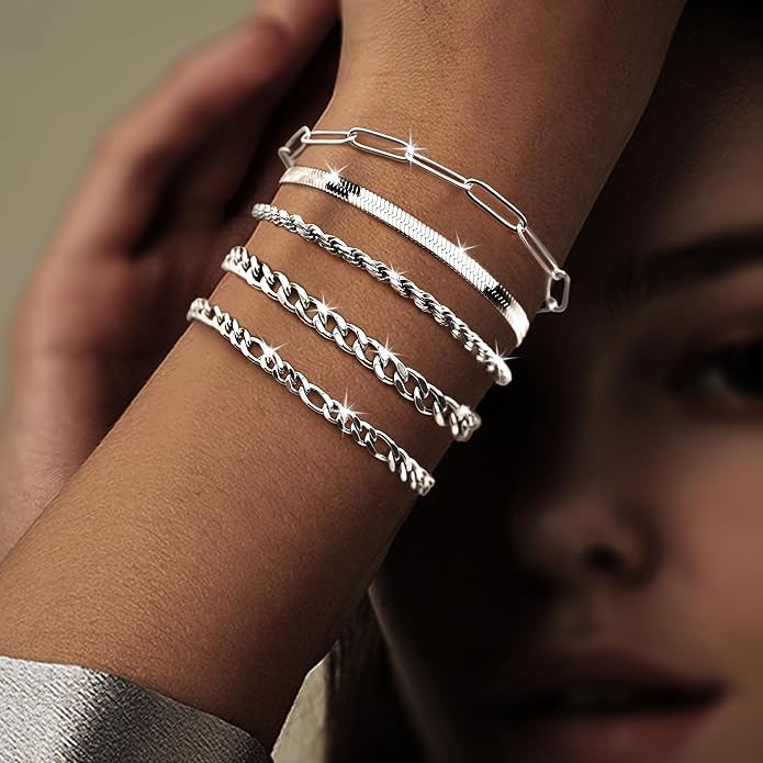 Gold Bracelets Set for Women Stack, Dainty Thick Bracelets Stack for Women Trendy, Simple Thin Gold Plated Cuff Stackable Bracelets With Beaded Cuban Paperclip Snake Rope Bangle Hand Chain Jewelry Gifts for Women Non Tainish