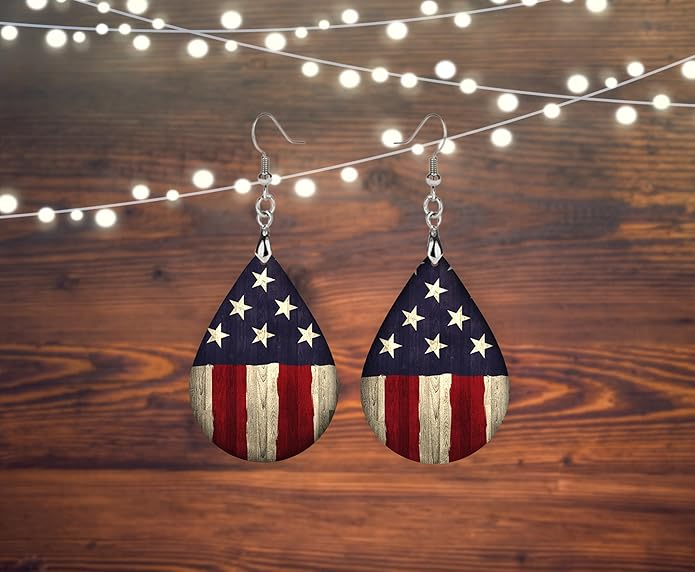 Teardrop Wood Earrings Light Weight Printed Image Dangle Jewelry, Fun and Funky