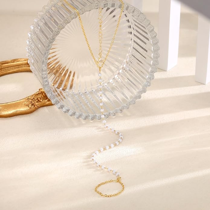Dainty Anklet for Women - Trendy 14K Gold Plated Ankle Bracelets Adjustable Bead Link Chain Waterproof Pearl CZ Anklets Non Tarnish Foot Jewelry Gift