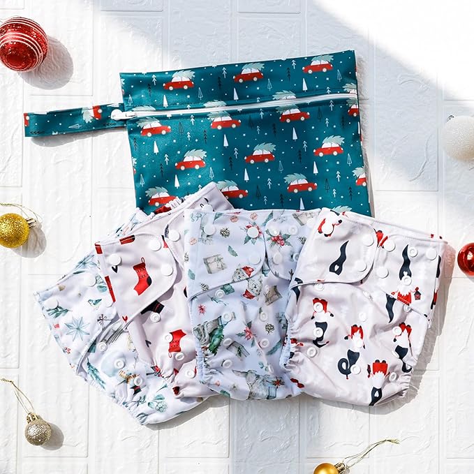 HappyFlute 9 Sets Newborn Baby Cloth Pocket Diapers Adjustable Reusable for Baby Boys and Girls(6-33 pounds,0-3 Years),One Wet Bag+4Diapers and 4Inserts