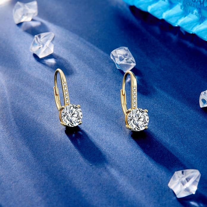 Moissanite Earrings, White Gold Plated Soild Sterling Silver Dangle Earrings 1.0ct-2.0ct D Color Brilliant Round Cut Lab Created Moissanite French Leverback Drop Earring for Women