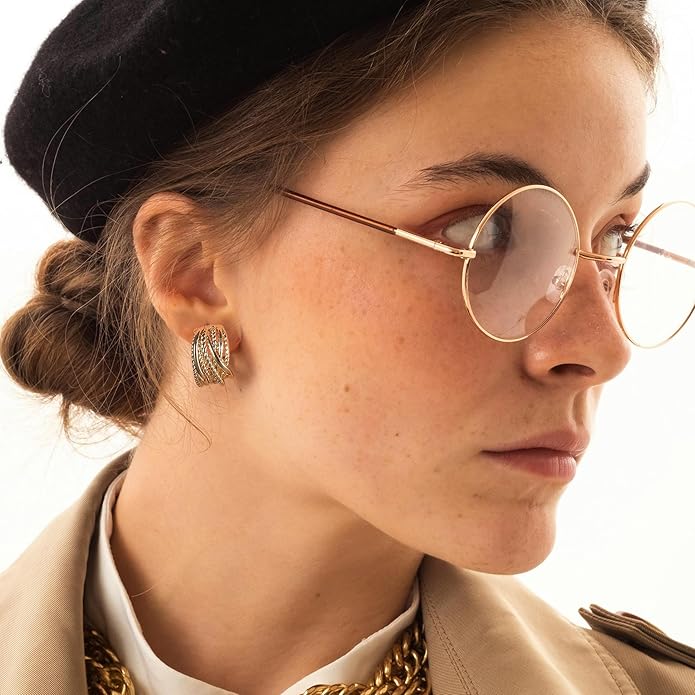 Mytys Two Tone Huggie Hoop Earrings Cross Over Design Twisted Rope Silver Gold Statement Wide Band Clip On Hoops for Women Fashion Jewelry Gift