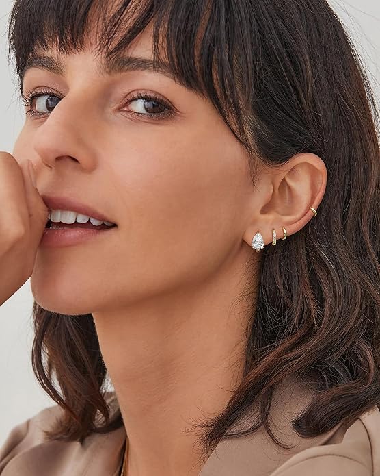 4Pairs Statement Gold Hoop Earrings for Women Trendy,Surgical Steel Gold Plated Hoop Hypoallergenic Earrings Set,Titanium Hoops Earring Stacks,CZ Cartilage Huggie Hoops Earring Gifts for Girlfriend