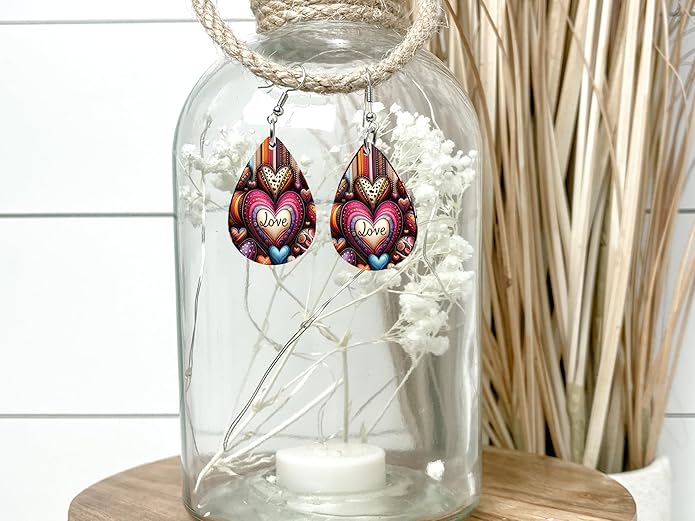 Teardrop Wood Earrings Light Weight Printed Image Dangle Jewelry, Fun and Funky