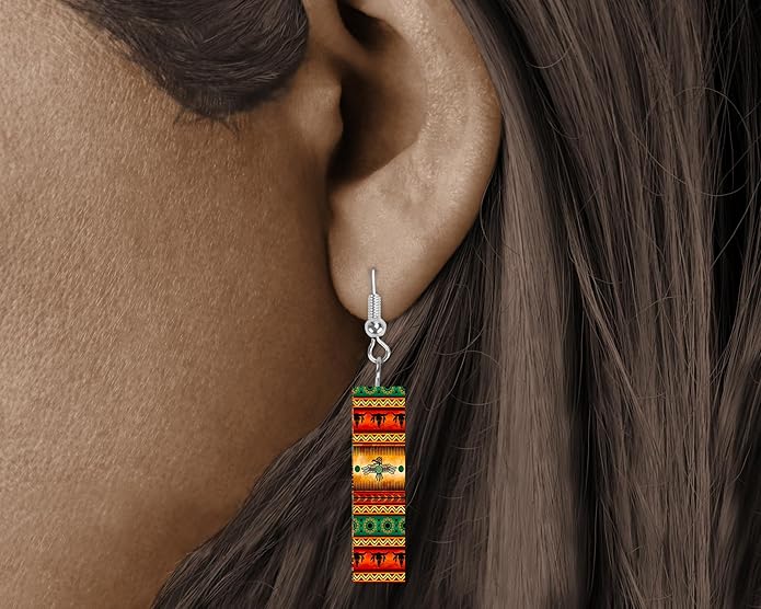 Earrings Handmade Bar Wood Earrings Light Weight Printed Image Dangle Earring Jewelry
