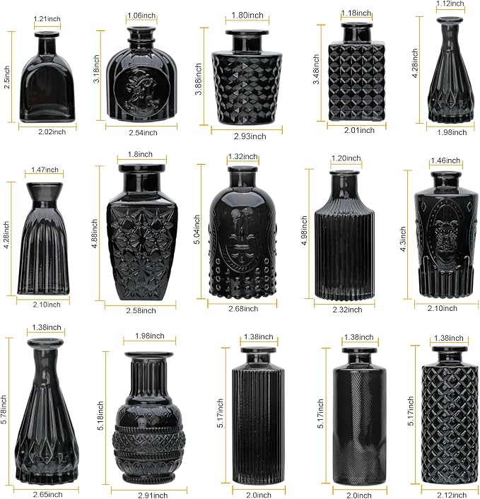 Glass Bud Vase Set of 18, Glass Black Vintage Vases - Image 2