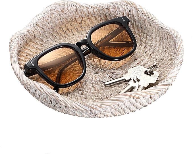 Hipiwe Small Woven Rattan Basket Tray 7.3" Decorative Key Bowl by Hipiwe