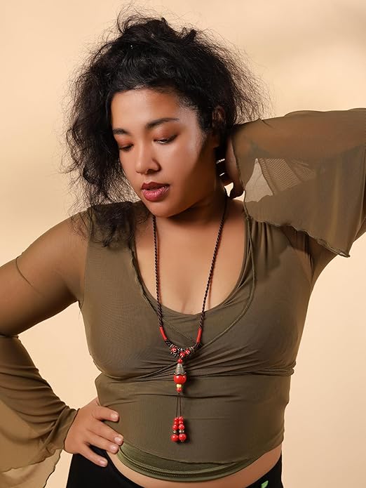 MINACHI Vintage Bohemian Ethnic Colorful Ceramic Bead Long Y Necklace, Hippie Boho Summer Fashion Jewelry Gift for Women
