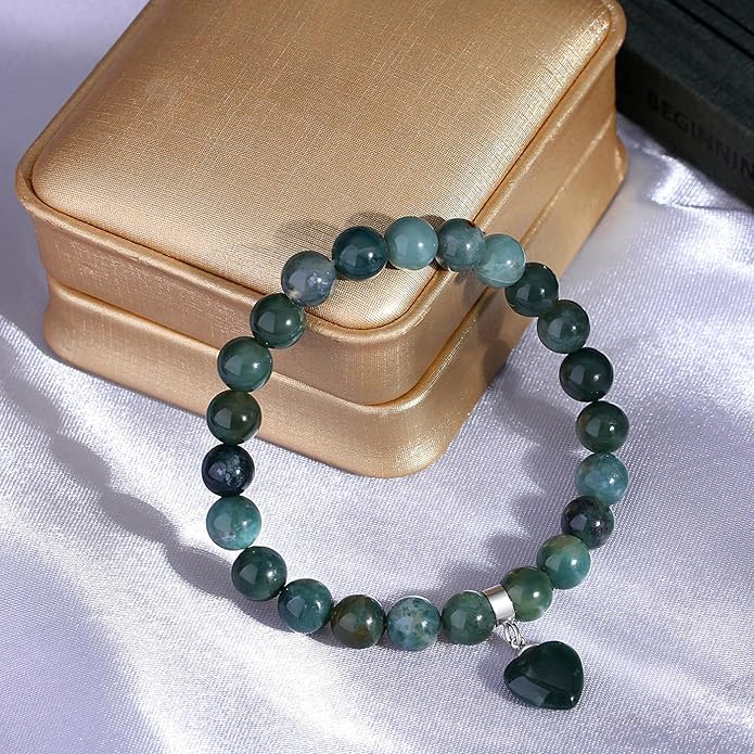 MAIBAOTA Healing Crystal Bracelet for Women, 8 mm Natural Gemstone Beaded Bracelet, Love Heart Bracelet Jewelry Gifts for Birthday Mothers Day Valentine's Day Anniversary