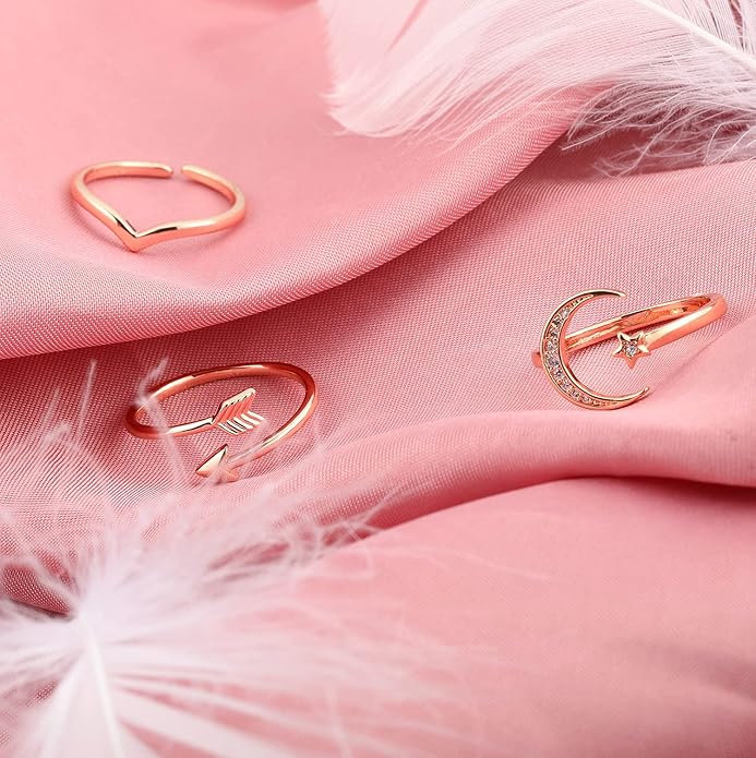 KOHOTA 12PCS Adjustable Knuckle Rings for Women 14K Gold Plated Silver Simple Stacking Rings Pack Open Knot Star Moon Butterfly Dainty Thumb Ring Set for Women