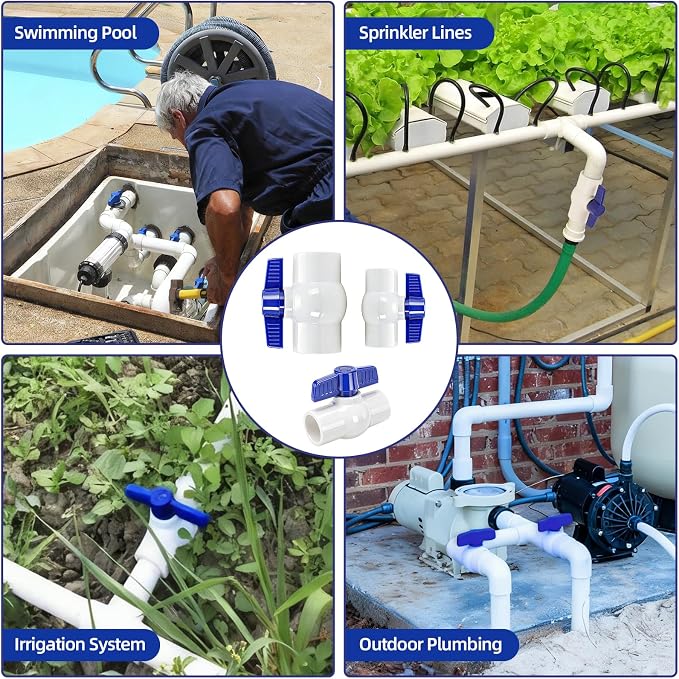 6 Pack 1-1/2" PVC Ball Valve, SCH40 Slip Plastic Water Pipe Valve T-Handle - Image 5