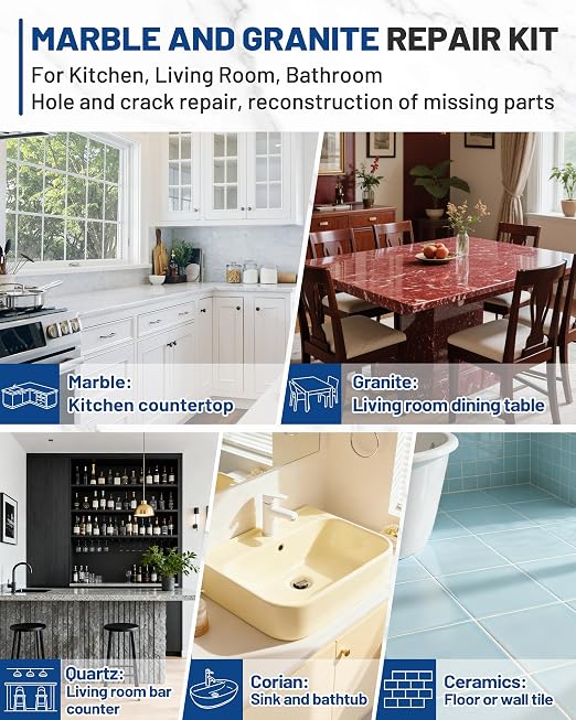 Tile, Marble and Granite Repair Kit, Fix Holes Dents Defects | 160g/5.64oz - Image 4