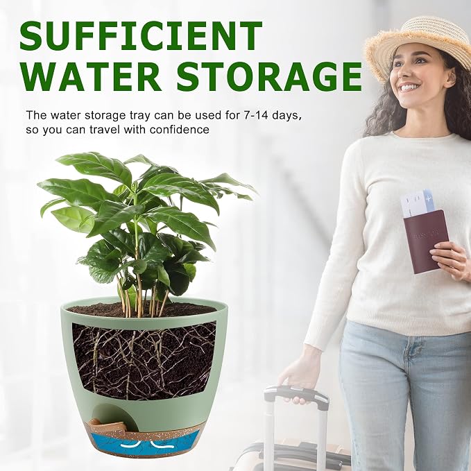QRRICA Plant Pots 10/9/8/7.5/7 Inch Self Watering Pots, Plastic Flower Pots - Image 5