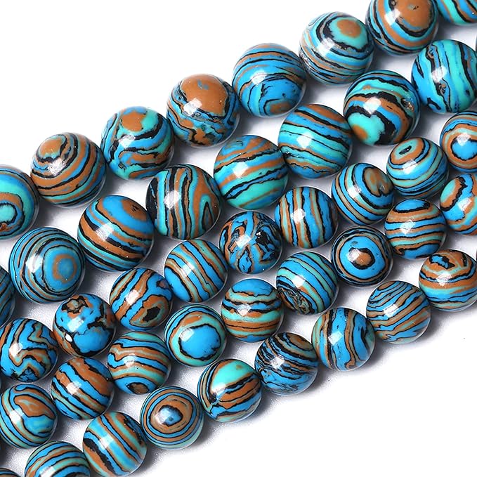 72PCS 10mm Blue Malachite Stone Beads Round Loose Gemstone Beads for Jewelry Making DIY Bracelet Necklace 32" 2 Strand,Energy Stone Healing Power