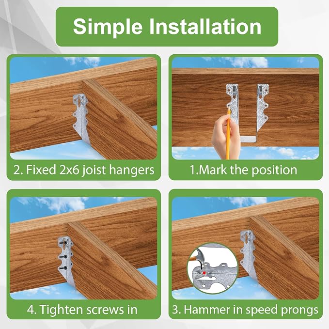 10 PCS 2x6 Steel Joist Hangers, 20 Gauge Galvanized Brackets - Image 6