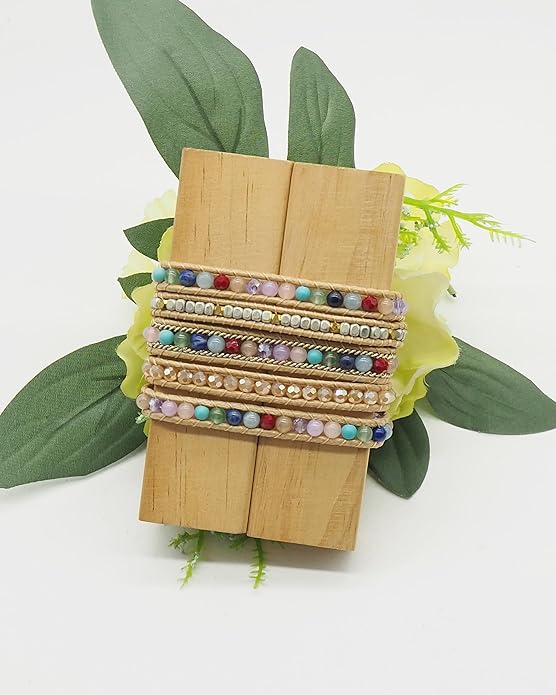 Bracelet for Women – Handmade Vegan Boho Natural Stone Layered Bracelet, Thailand Bohemian Stackable Beaded Wrap Bracelets, Summer Hippie Bracelet Stack, Fashion Jewelry Gifts