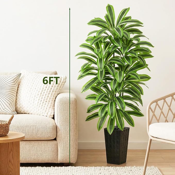 Artificial Yellow Dracaena Tree Indoor, 6FT Tall Fake Floor Plants - Image 3