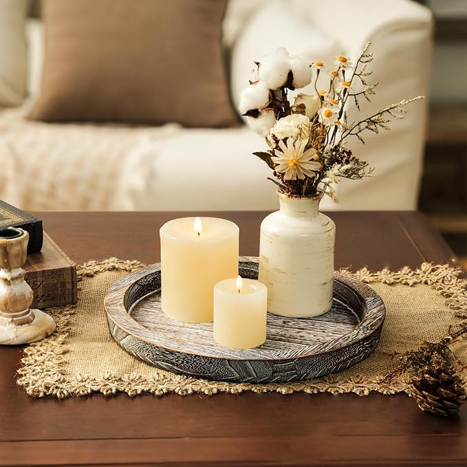 Wooden Decorative Tray Candle Holder: Romadedi Round Wood Tray Home Decor - Image 7