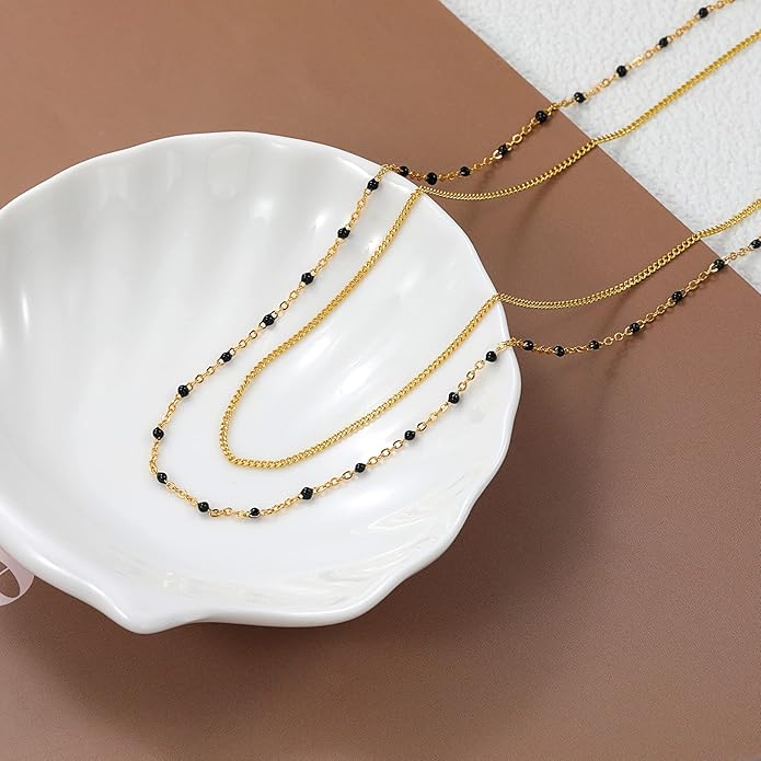 CHESKY 14k Gold Plated/Silver Plated Dainty Necklace for Women, Trendy Satellite Choker Necklace Thin Beaded Layered Choker Necklaces Discs Paperclip Chain Necklaces Womens Simple Jewelry