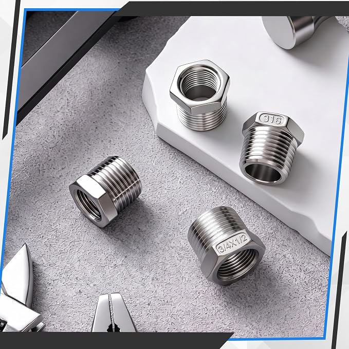 3/4" Mnpt to 1/2" Fnpt Male to Female 4 Pcs Hex Bushing Nipple Reducer - Image 6