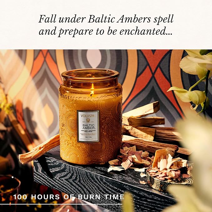 Voluspa Baltic Amber Large Scented Candle Jar 18 Oz, 100 Hr Burn | Coconut Wax - Image 5