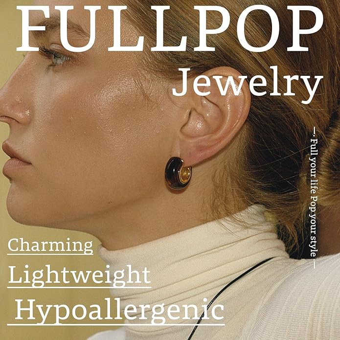 Fullpop Vintage Earrings for Women, Chunky 14K Gold Plated Resin Hoop Earrings Lightweight Hollow Drop Earrings Hypoallergenic Earrings for Women Vintage Anthropologie Jewelry Gifts for Women