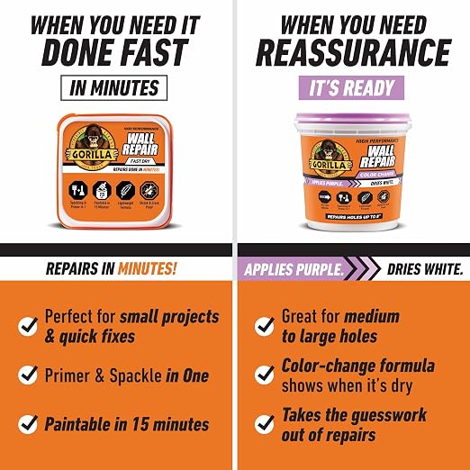 GORILLA High Performance Wall Repair Color Change, 32 Ounce Tub, Applies Purple - Image 8