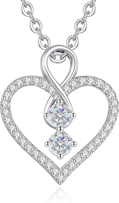 LOUISA SECRET Infinity Double Birthstone Necklace, 925 Sterling Silver Tiny Pendant Heart Necklace for Women Wife Her, Best Jewelry Gift Heart Jewelry Meaningful Gift for Valentine's Day, Christmas, Birthday Anniversary