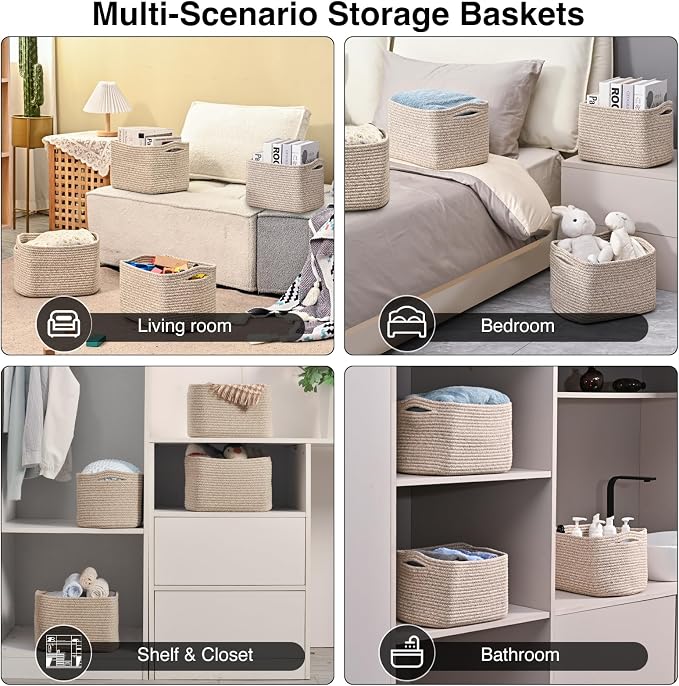ICERZCZ Small Storage Baskets for Shelves Organizing, Woven Cotton Rope Baskets - Image 5