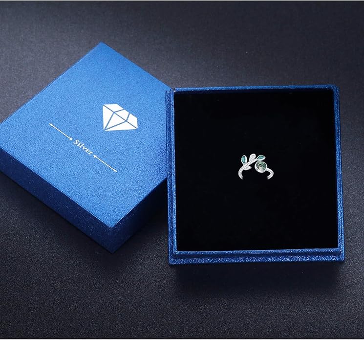 CUOKA MIRACLE Leaf Moss Agate Ring S925 Sterling Silver Moss Agate Rings For Women Engagement Adjustable Rings Leaf Moss Agate's Jewelry Gifts For Women Mother's Day Jewelry Gifts
