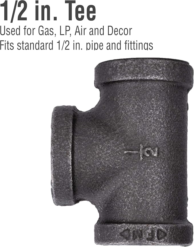 1/2" Tee Fitting, PIPE DECOR Black Malleable Iron Fittings Fit Standard 1/2 - Image 3