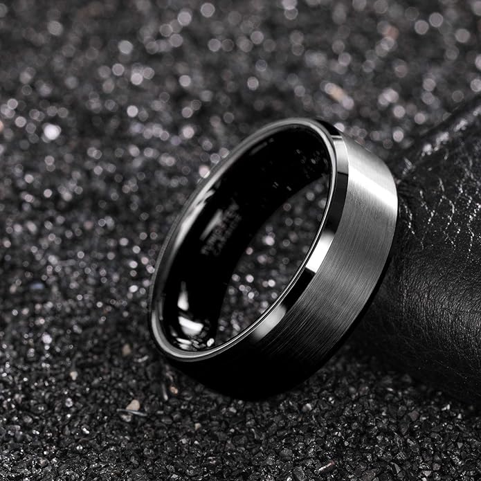 Frank S.Burton 3mm 4mm 6mm 8mm Black/Silver/Rose Gold Tungsten Rings for Women Men Wedding Band Engagement Ring Comfort Fit Beveled Edges Size 4-15