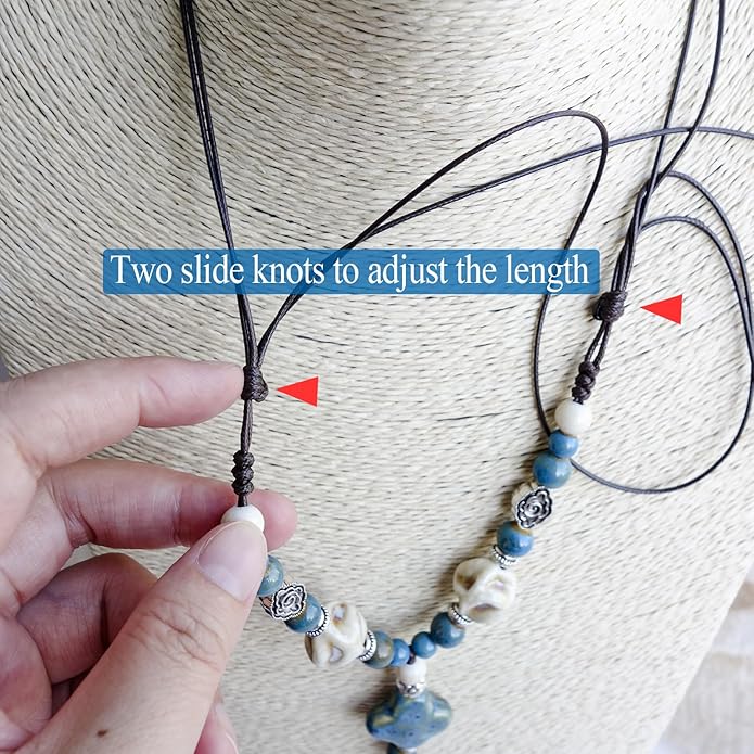 Boho Style Colorful Ceramic Bead Strand Necklace Adjustable Bohemian Jewelry Gift for Women, Fashion Clothing Matching Necklace