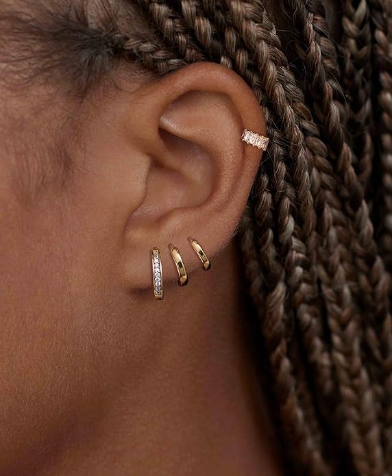4Pairs Statement Gold Hoop Earrings for Women Trendy,Surgical Steel Gold Plated Hoop Hypoallergenic Earrings Set,Titanium Hoops Earring Stacks,CZ Cartilage Huggie Hoops Earring Gifts for Girlfriend