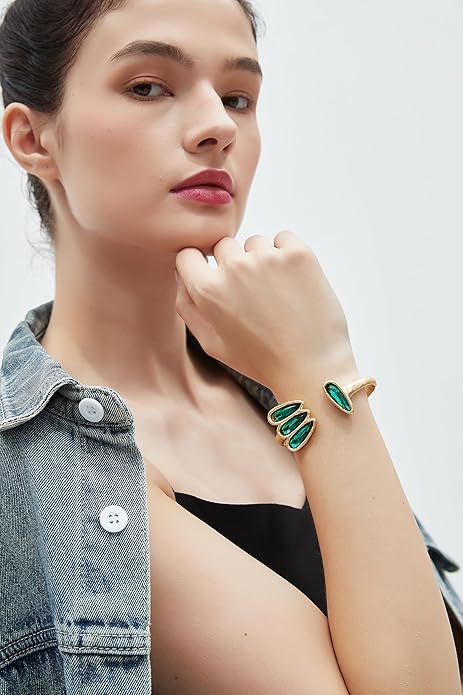Gold Cuff Bracelet for Women Silver Beaded Bracelets Open Bangle Stackable Stretch Bead Bracelet Boho Jewelry Gifts for Wife Couple