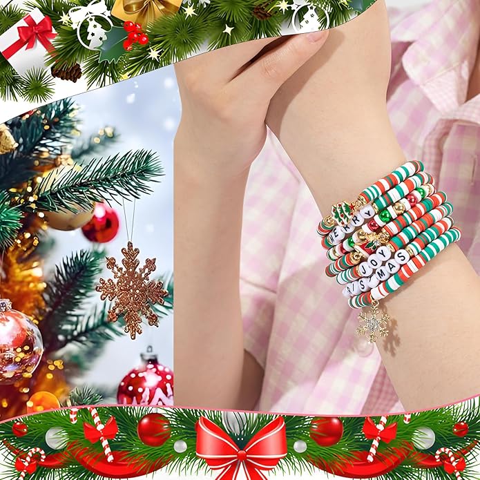 Friendship Beaded Bracelets for Women, Stackable Colorful Surfer Boho Clay Bead Stretch Bracelets