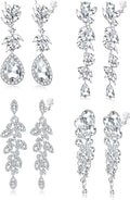 Jstyle 4 Pairs Silver Clip on Earrings for Women Elegant Rhinestone Clip on Earrings Dangle Drop for Brides Bridesmaids Non Pierced Earrings Set