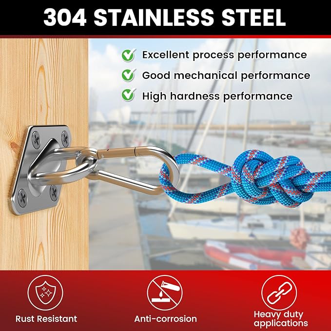 304 Stainless Steel Pad Eye Snap Hook, M6 Ceiling Hook 800Lb, Yoga Gym Equipment - Image 5