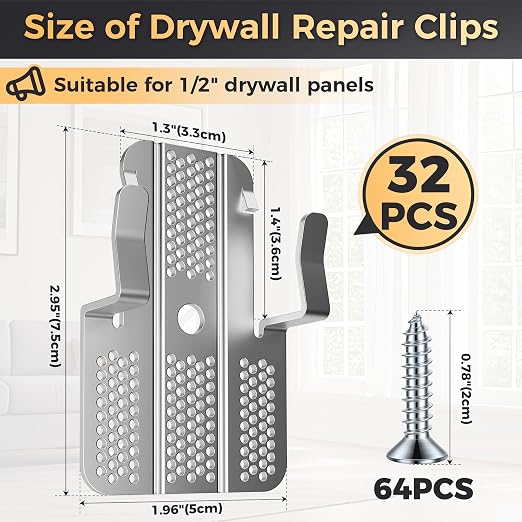 32 Pack Drywall Repair Clips, Easy Install Drywall Clip, Drywalls Patch Clip | - Image 2