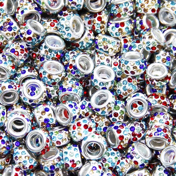150Pcs Rhinestone Large Hole Beads Spacer Beads White Color European Craft Big Beads Large Hole Rhinestones Lampwork Beads Fairy Wand Garden Bead for DIY Bracelet Necklace Jewelry Making Supplies