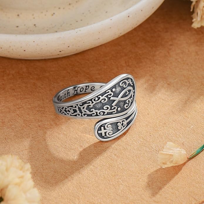 Spoon Ring for Women S925 Sterling Silver Dragonfly Ring Adjustable Thumb Rings Jesus Fish Rings Spoon Jewelry for Brithday Christmas