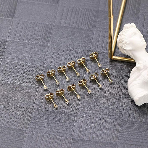 14K Gold Filled Polished Small CZ Pearl Ball Stud Earrings Set for Women Men 20G Surgical Steel Hypoallergenic Piercing Studs for Sensitive Ear, Pack of 6 Pairs
